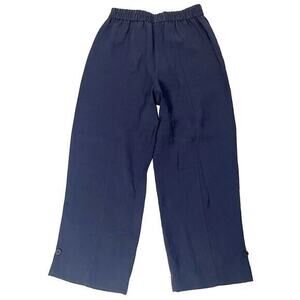 Zara Womens Wide Leg‎ Cropped Pants XS Pull On Navy Blue Viscose Nautical Artsy